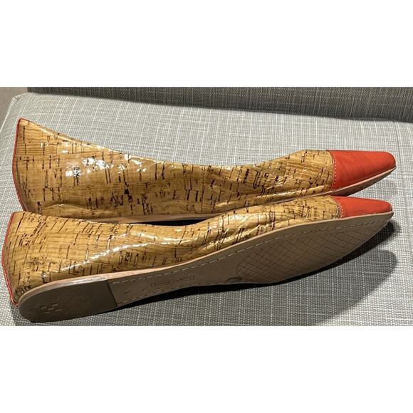 Vince Camuto Tashara Natural Coral Cork Patent Flats Shoes Size 6 EUC Mauve Trim - Picture 5 of 8